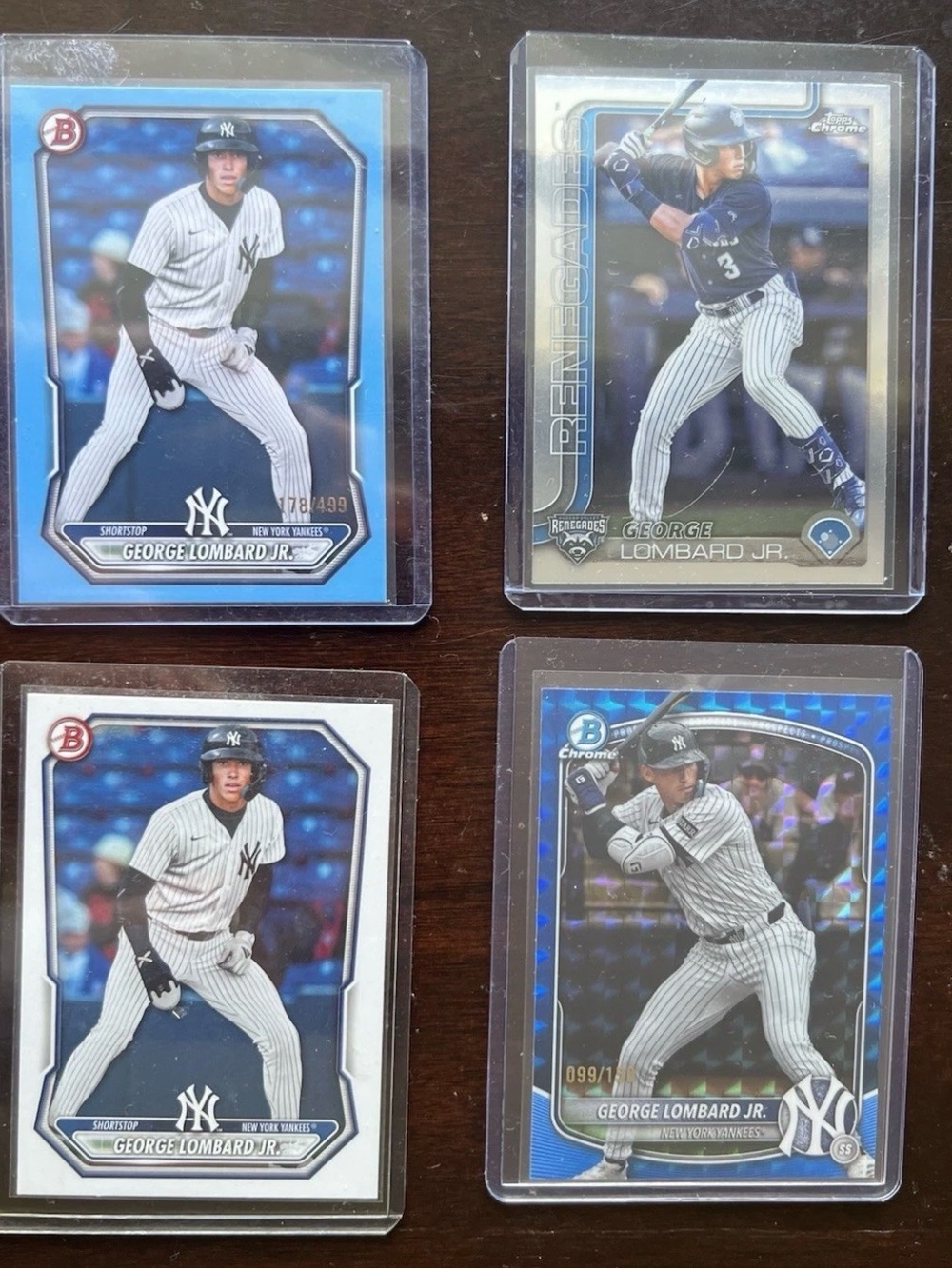 Bowman George Lombard Jr. Yankees 4-Card Lot 1 is /150 and /499